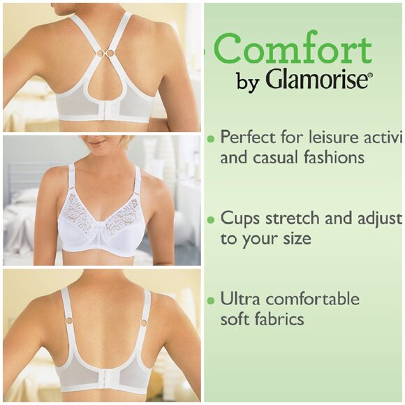 Set of 3! 50B 50C Glamorise COMPLETE COMFORT Bra (CONVERTIBLE) Stretch WHITE NEW - Picture 1 of 16